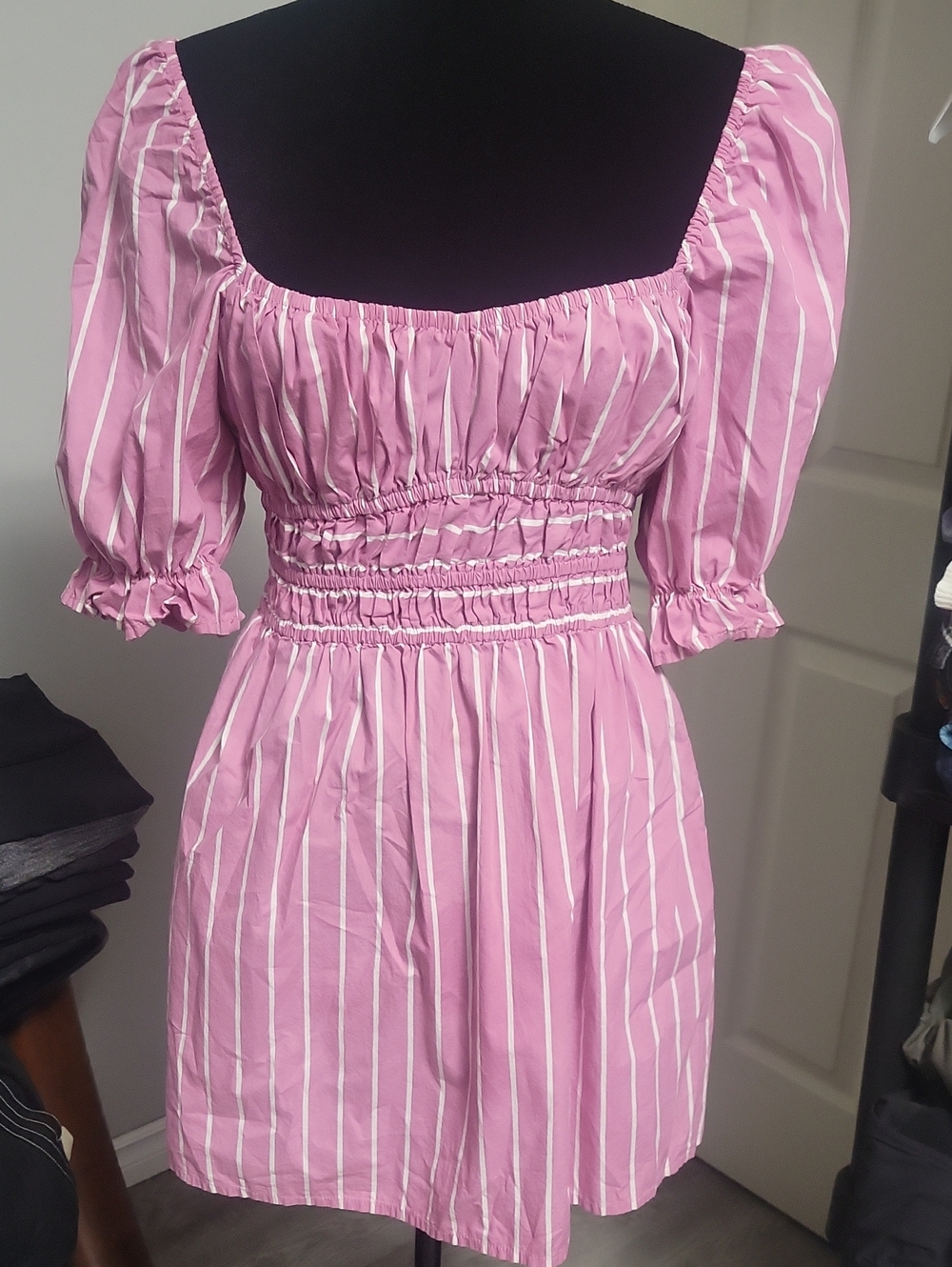 Faithfull the Brand Size 6 Pink Stripe Paloma Mini Dress